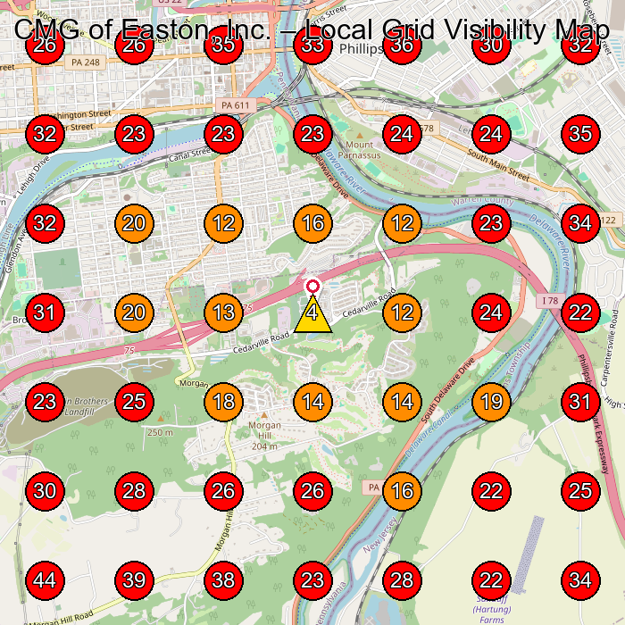 CMG of Easton, Inc. GeoGrid visibility map for Moving Company in None